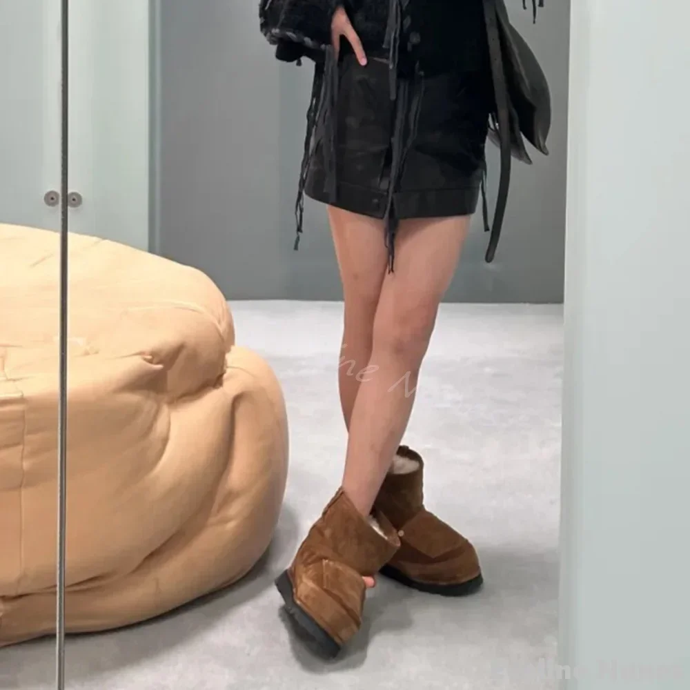 Plush Retro Denim Snow Boots Women Round Toe Thick Sole Slip On Anti-slip Mid Calf Boots 2025 Winter Warm New Fashion Short Boot