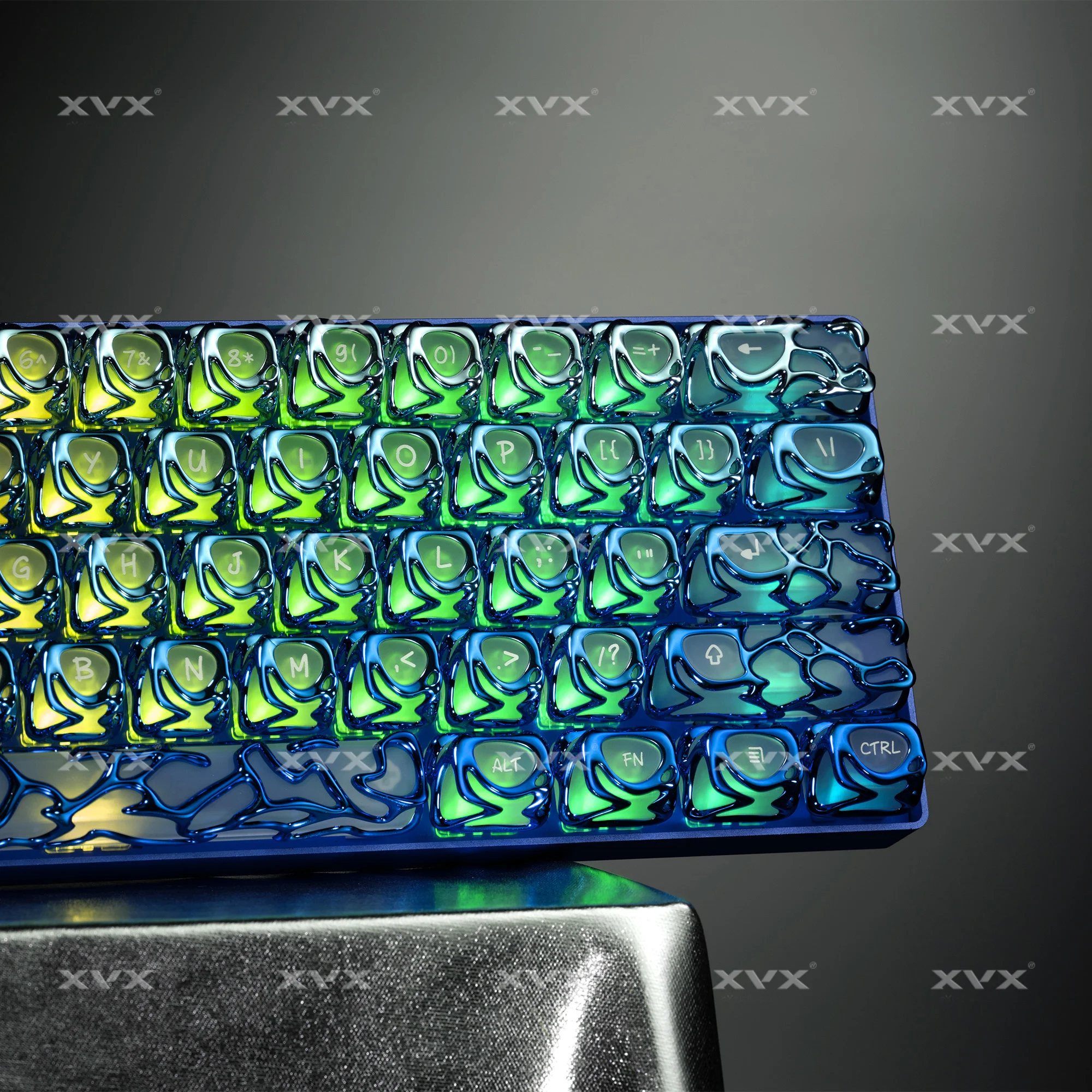 XVX 120-Key Gradient Blue Shiny Translucent Keycaps with Metallic