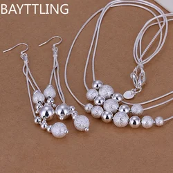 New 925 sterling silver necklace Earrings set wedding party jewelry fashion retro charm beads Women lady nice