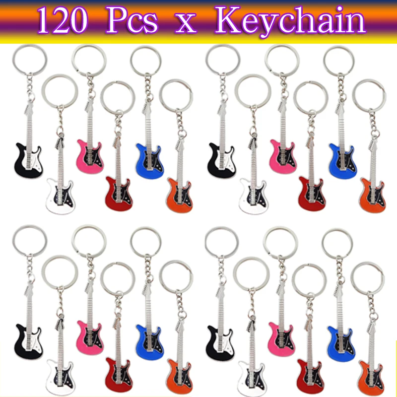 

120Pcs Alloy Guitar Keychain Mini Guitar Keyring Electric Guitar Key Holder Instrument Keychain for Music Lovers