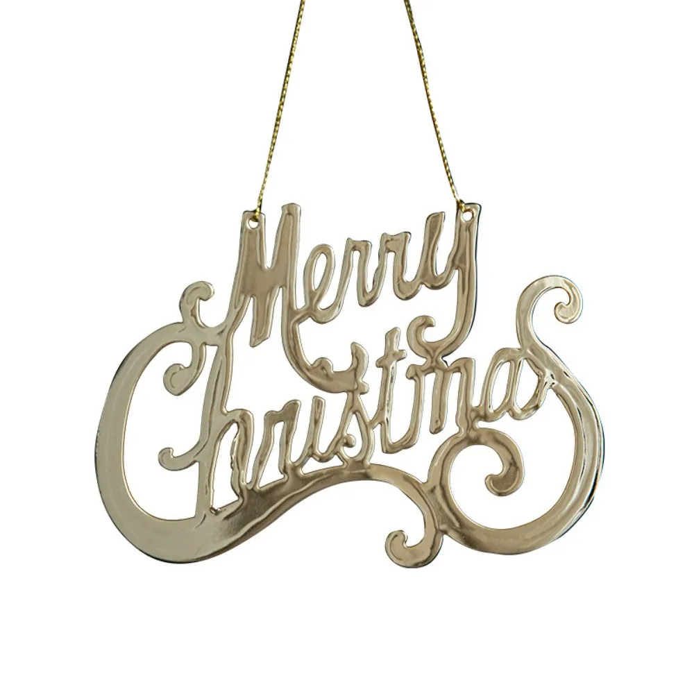 Merry Christmas Sign Ornaments Happy New Year Gold Iron Xmas Letter Pendant for Home Tree Door Hanging Metal Gold-Plating Widget