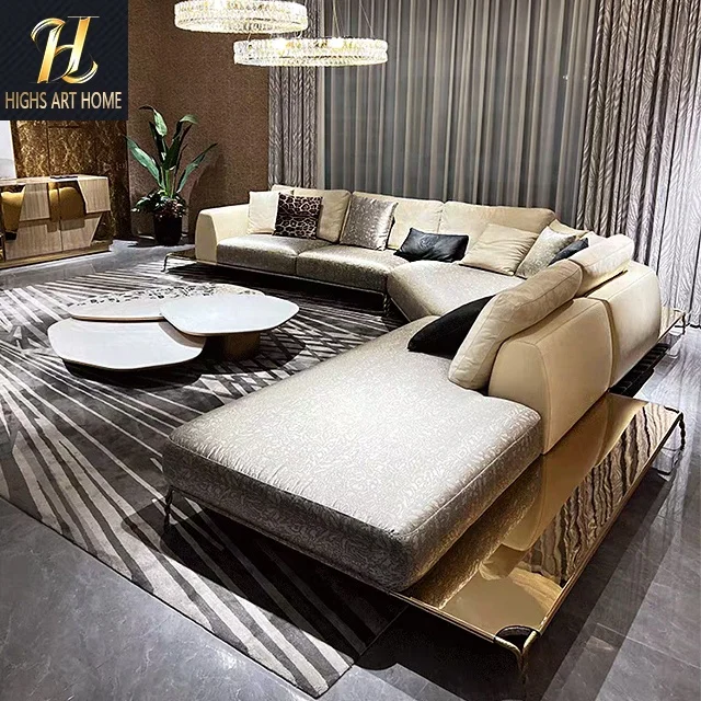 Italian Light  Modern Leather Cloth Villa High End Leopard Print Sofa on the Corner Copper Designer Sofa Corner Sofa Bed