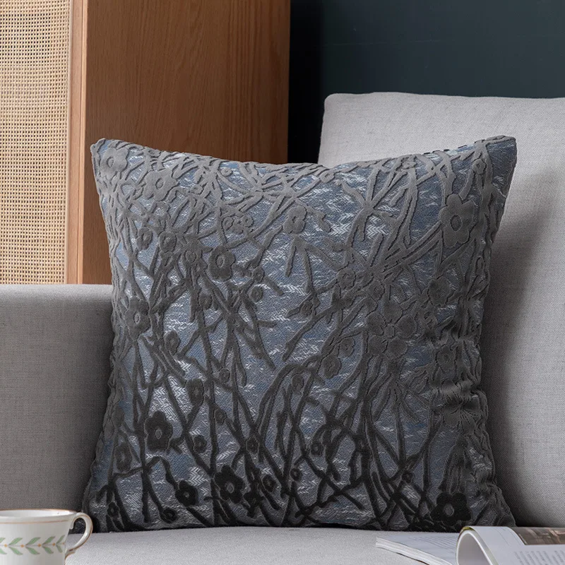 Pillow Cover with Cut Velvet Branches, Simple Living Room Sofa Cushion Cover 45x45 Plum Blossoms