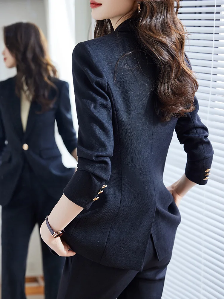 Pink Blue Black Women Pant Suit High Quality 2 Piece Set Office Ladies OL Girl Formal Jacket Blazer And Trousers For Work Wear