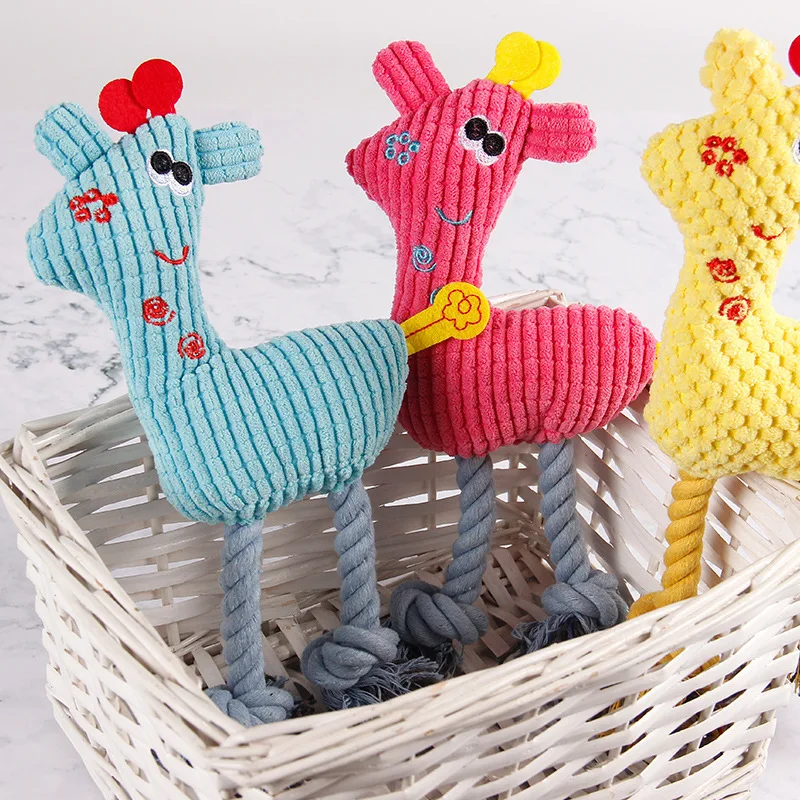 Sound teeth grinding sika deer woven toy corn kernel plush cotton rope deer pet toy plush