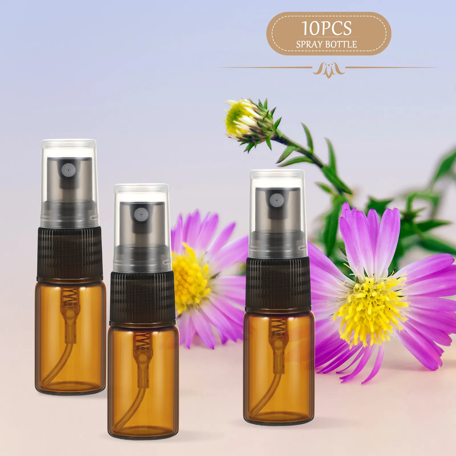 10 pcs Bottle Portable Travel Bottles Refillable Halloween Christmas New Year Glass Spray Bottle Perfume Spray Bottle Brown