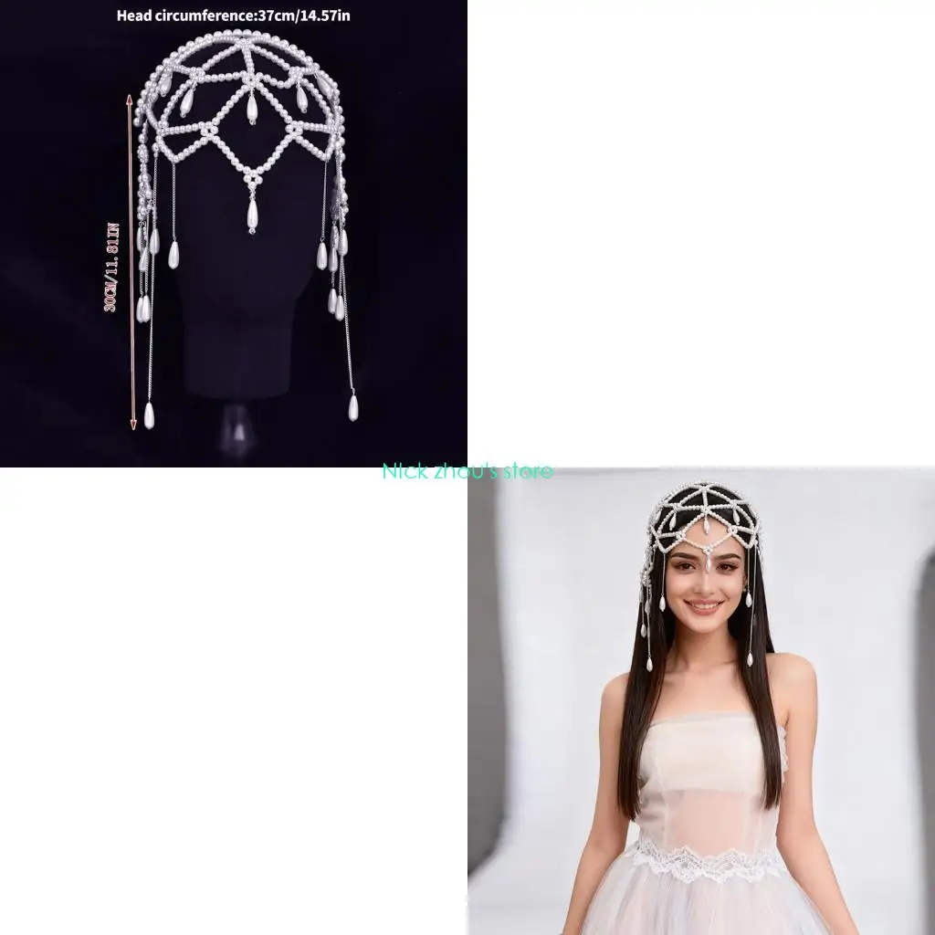 E15E Unique Adaptable Pearls Tassels Hair Clip Featuring Openwork Design for Different Hairstyles and Face Enhancement