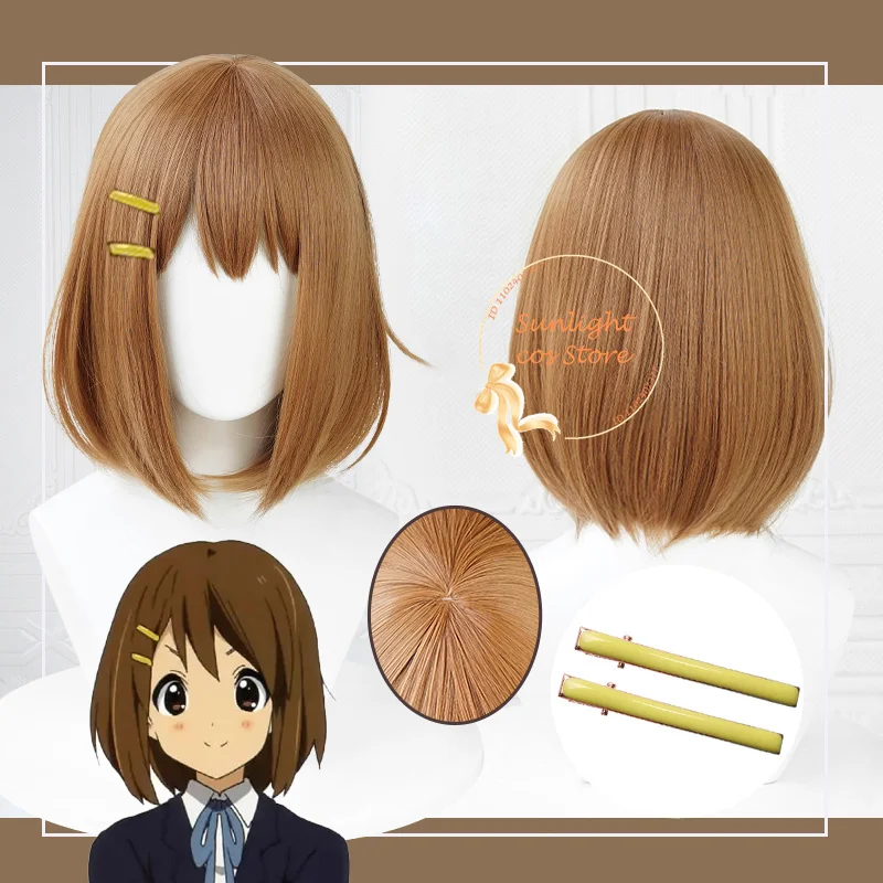 

In Stock Anime Hirasawa Yui Hirasawa Cosplay Wig 33cm Short Brown Wig Heat Resistant Synthetic Hair Role Play Wig + Wig Cap