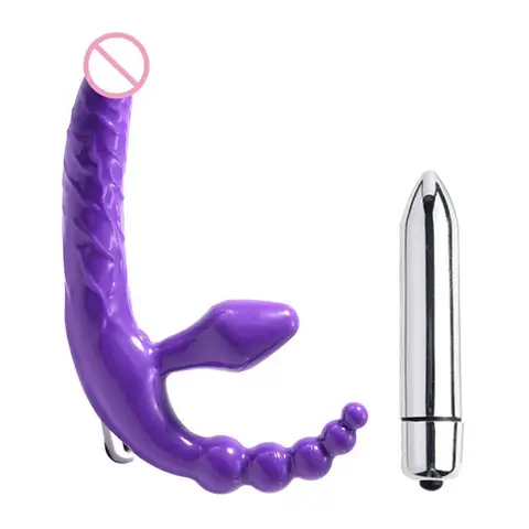 Vibrador doble para lesbianas, Anal, doble extremo, consolador sin tirantes, Juguetes sexuales para lesbianas, tapón Anal de doble penetración, vibrador de punto G