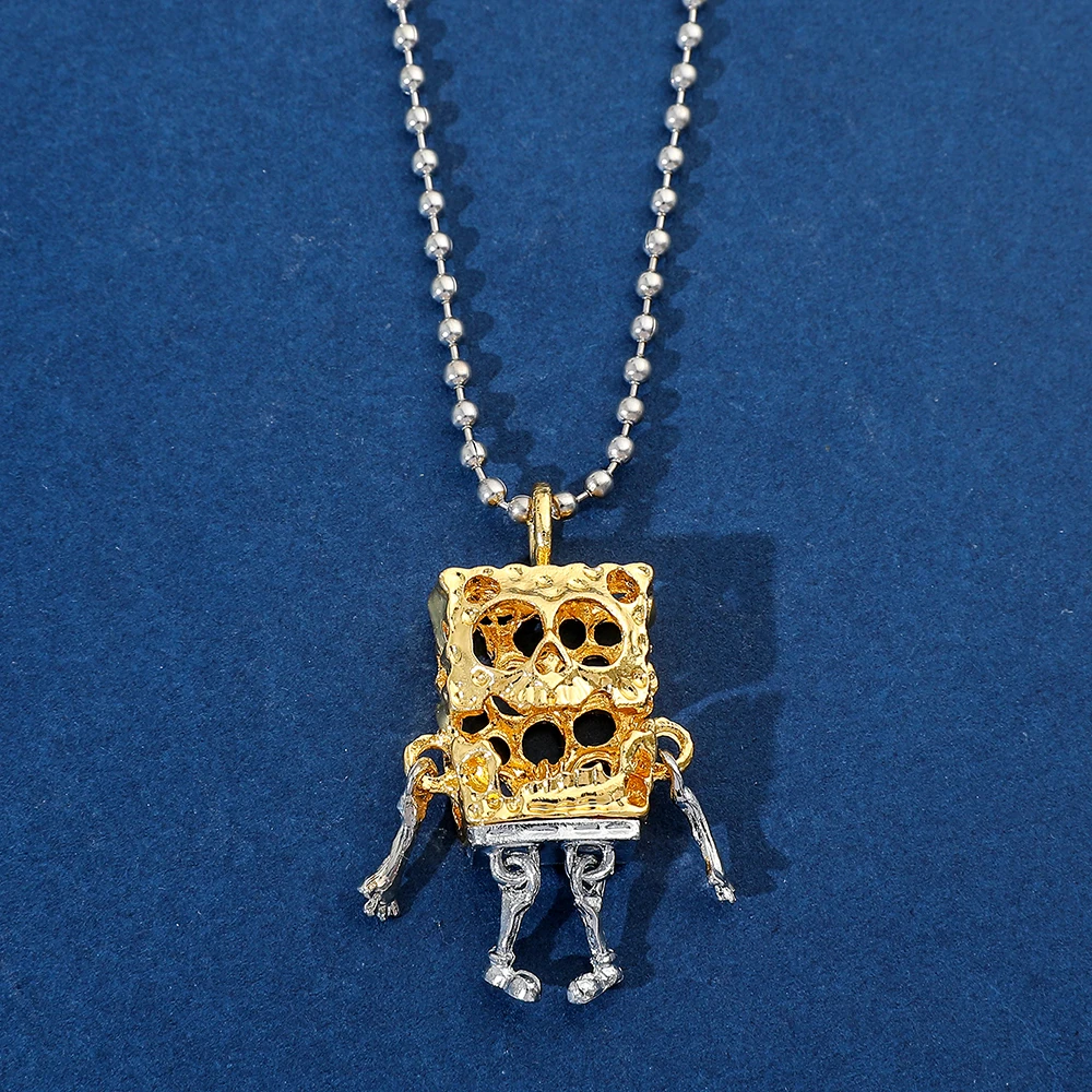 

Spongebob Squarepants Skeleton Shaped Pendant Necklace Punk Style Men's Accessory Trendy Cartoon Decoration Collectible Toy