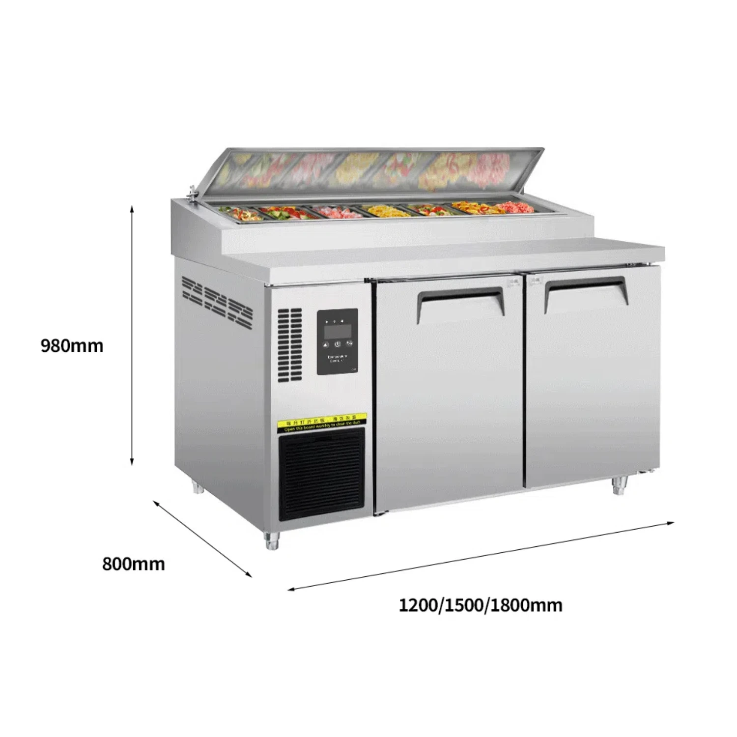 NUELEAD NE-1161 Two Doors Commercial Air Cooled Equipment Stainless Half Glass Pizza Food Prep Table