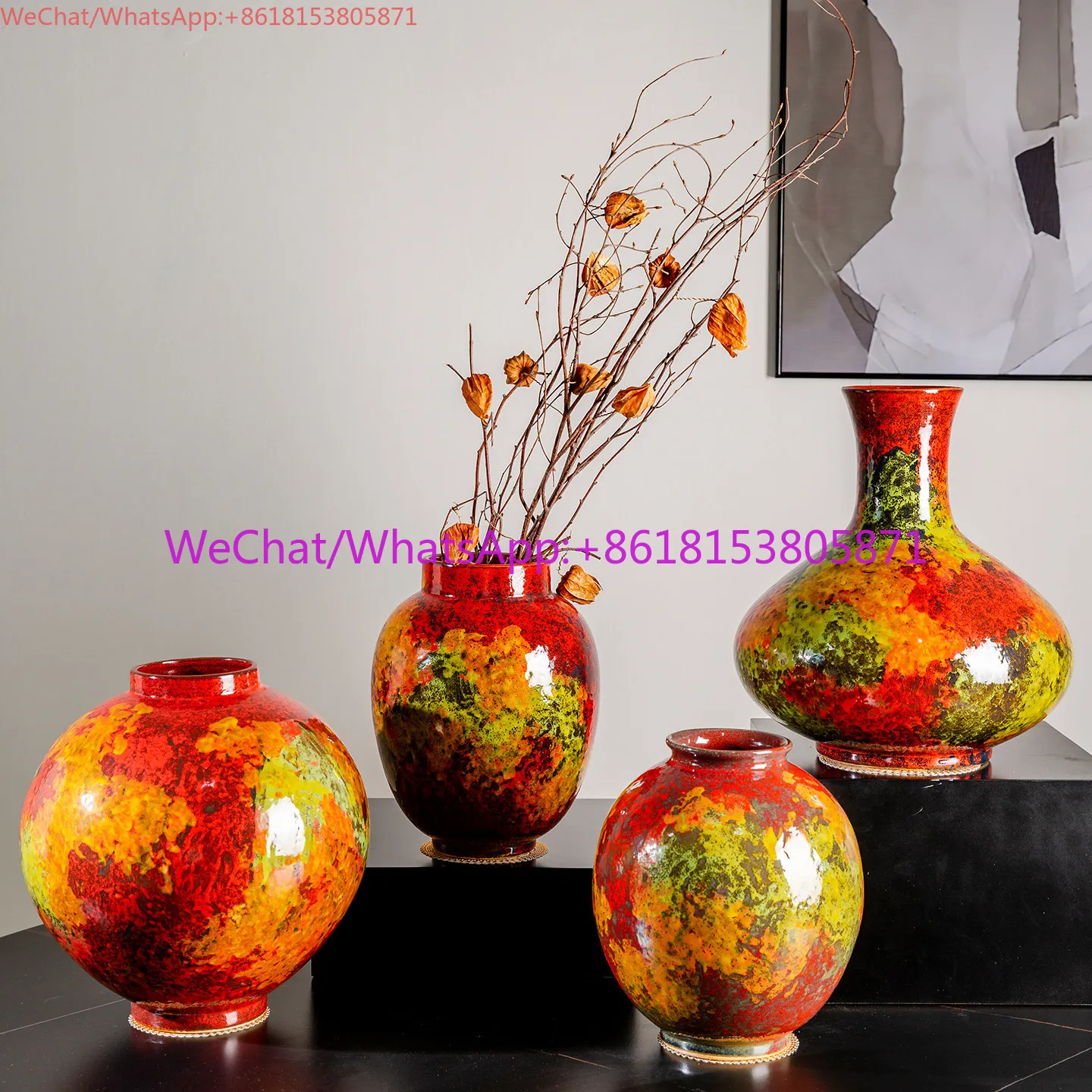 Ceramic vase living room entrance flower arrangement dried flower decoration desktop club ornament flower ware