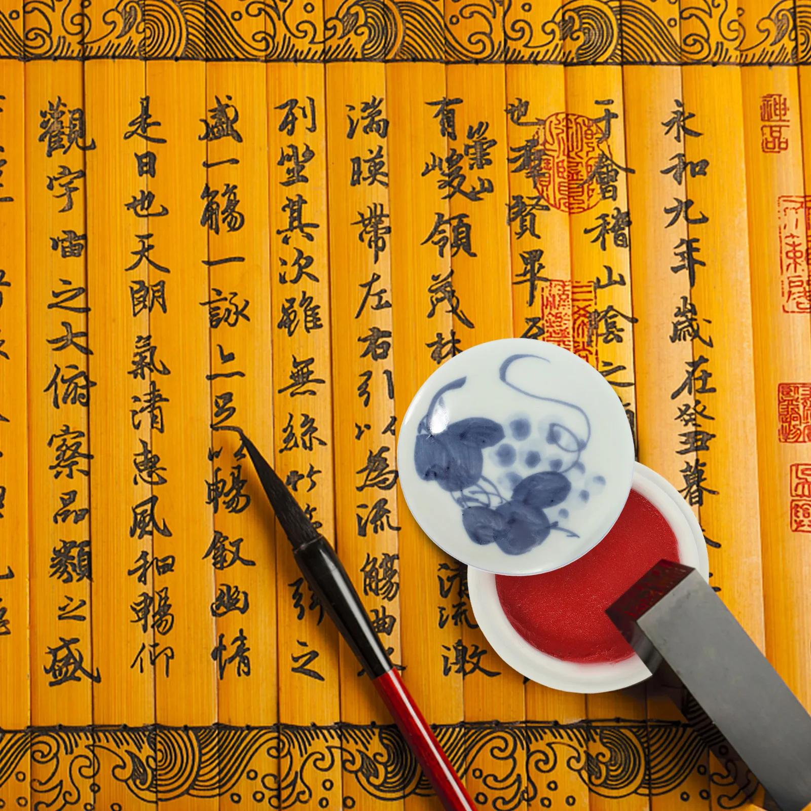 

Chinese Inkpad Calligraphy Red Ink Pad Ceramic Box For Seal Use Diy Painting Craft Washable Multi-Purpose Portable School Office