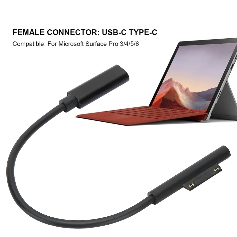 15V PC Fast Charging Cable Fast Charging Black TypeC Female Cable 65W PD Charge Cable for for Microsoft Surface Pro 3/4/5/6