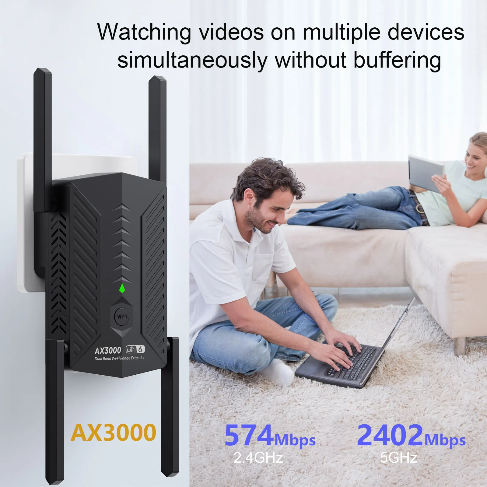 Repetidor WiFi inalámbrico de 3000Mbps, amplificador de señal Wi-Fi 6, enrutador extensor WiFi 5G 2,4G, amplificador de largo alcance para el hogar y la Oficina