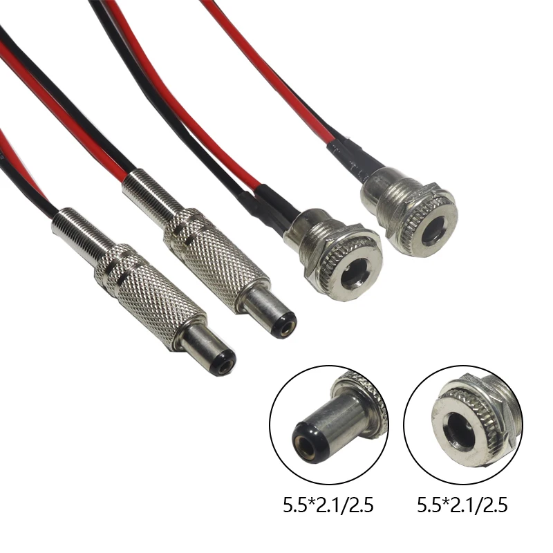 【2PCS】DC099 DC Power Jack Socket 20cm Waterproof Female Panel Mount Connector Nut Snap Installation Male Female Connection