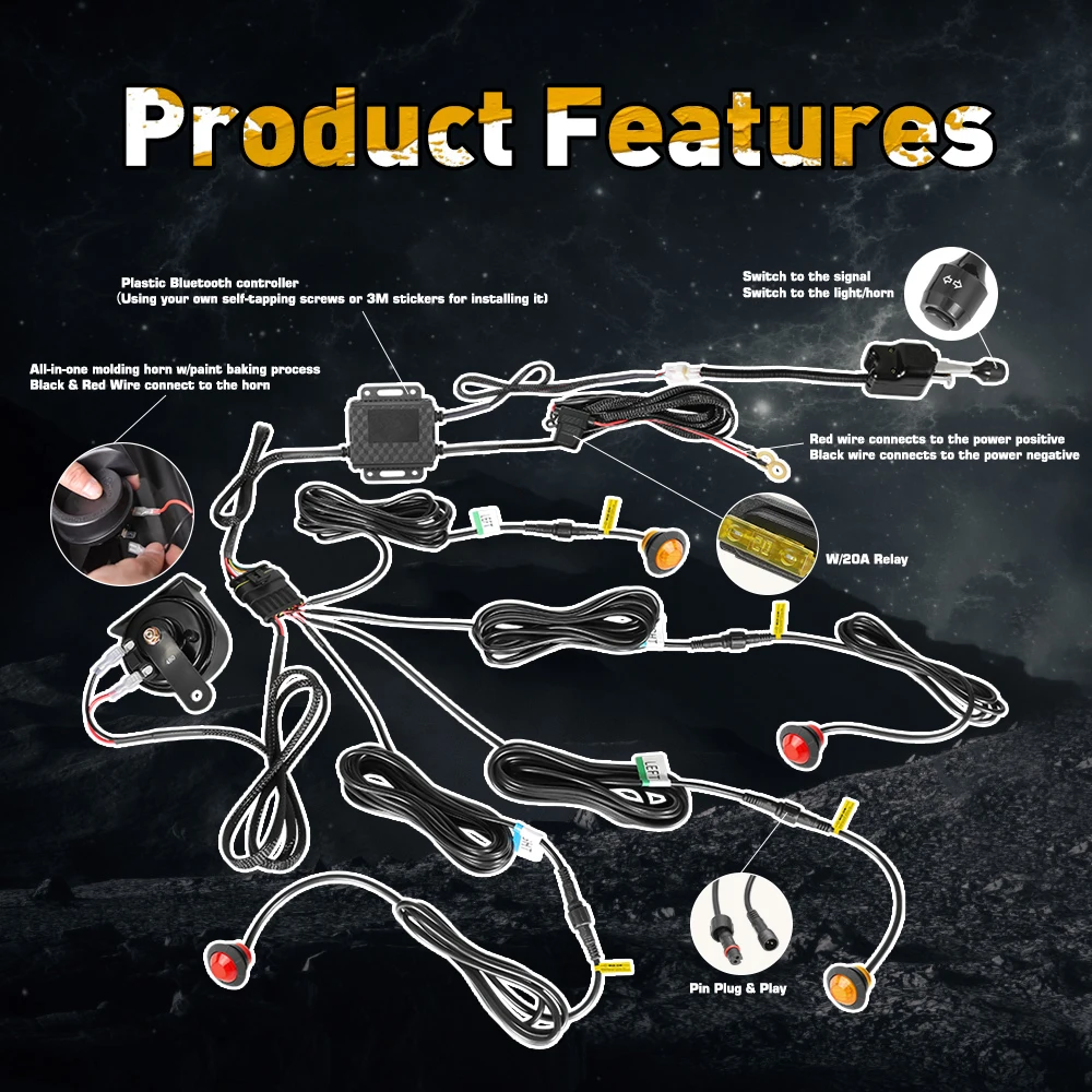 for CFMOTO UForce U10 Pro & U10 Pro XL 2025 UTV Turn Signal Kit with 110D Horn Round Universal Street Legal Turn Signals Lights