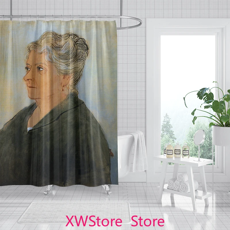 

Oil Painting Art Style Portrait Shower Curtain Waterproof Thickened No Drilling Required