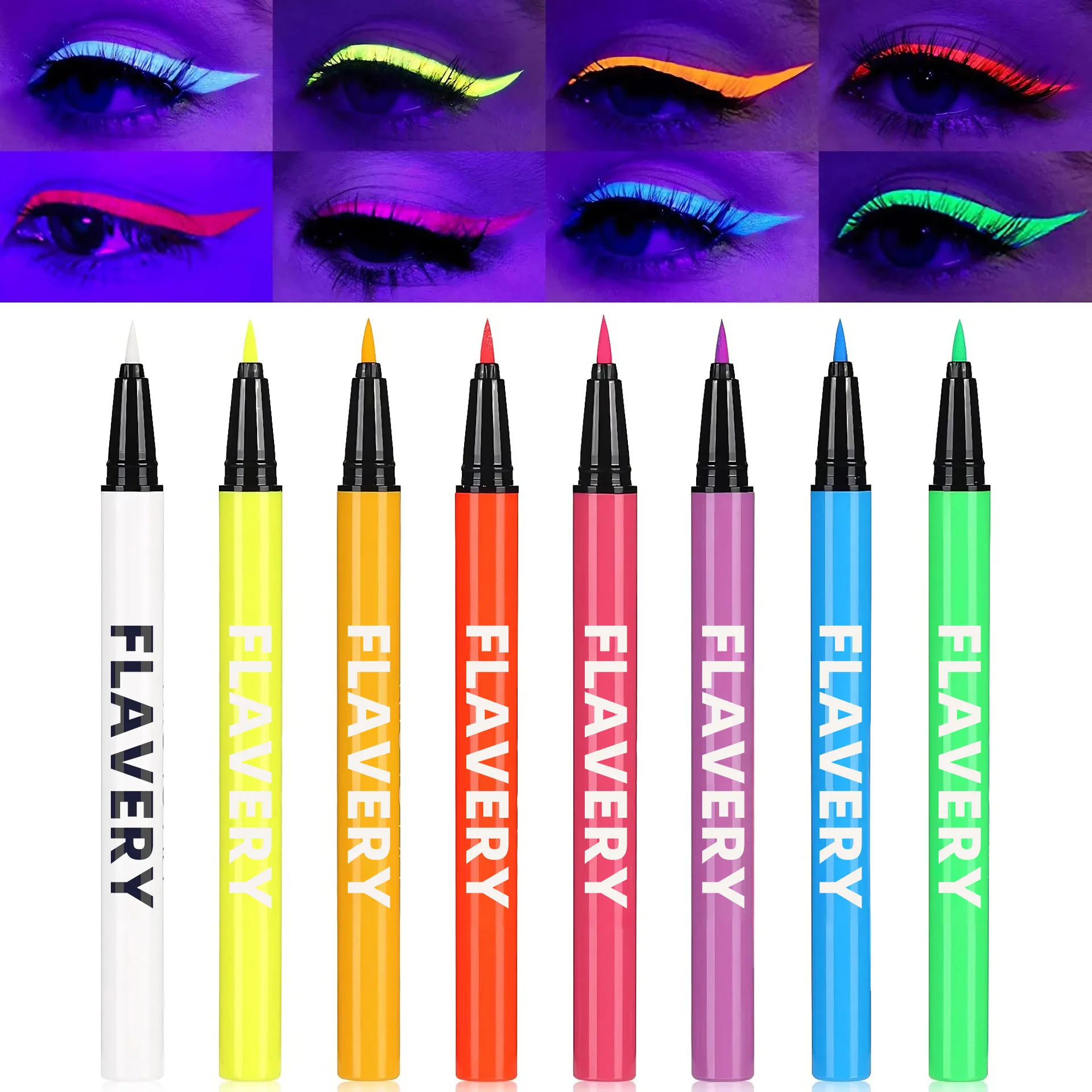 8-Color Fluorescent Color UV Eyeliner, Waterproof and Sweat-Proof Face Paint Pen, Halloween Matte Glowing Neon Liquid Eyeliner