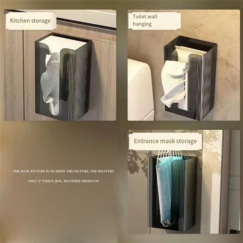 

ABBN-2 PCS Punch-Free Tissue Box Wall-Mounted Dark Green PET Bathroom Toilet Kitchen Tissue Holder