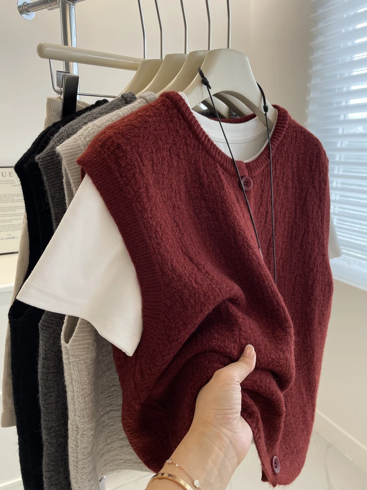 Korean Sle Knitted Vest Women's Svel round Ne Layering Pure Color Autumn Winter Soft And Versatile  Color Sweater