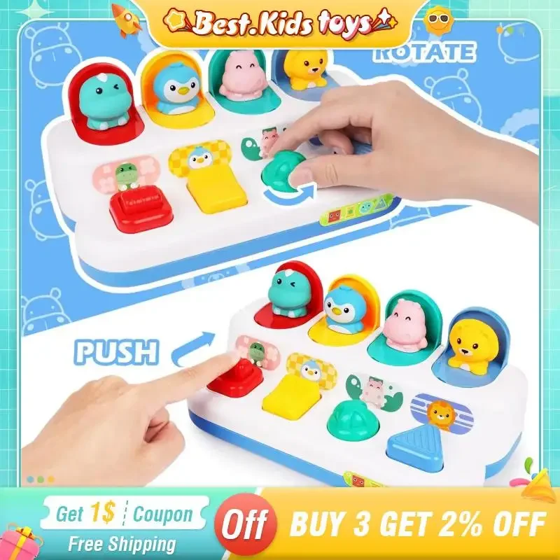 

Baby Fly-out Toy Montessori Animal Cause Effect Open Button Box Surprise Hide Seek Game Kids Interactive Education Toys Games