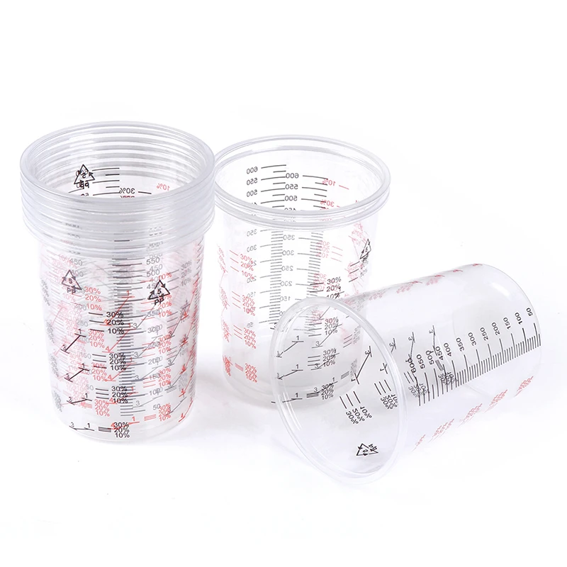 Z. 10Pcs 600ml Plastic Paint Mixing Cups Mixing Pot Paint Mixing Calibrated Cup