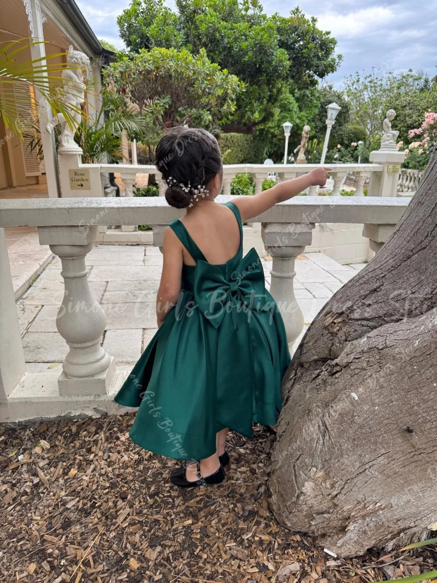 Robe de demoiselle d'honneur verte pour mariage, dos nu, longueur cheville, robe de première Communion avec nœud en Satin, robe de soirée personnalisée