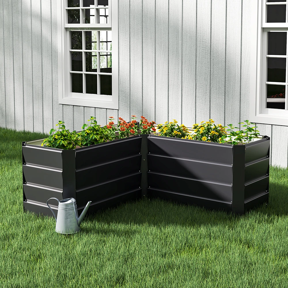 Charcoal Black Outdoor Metal L Shaped Raised Garden Bed