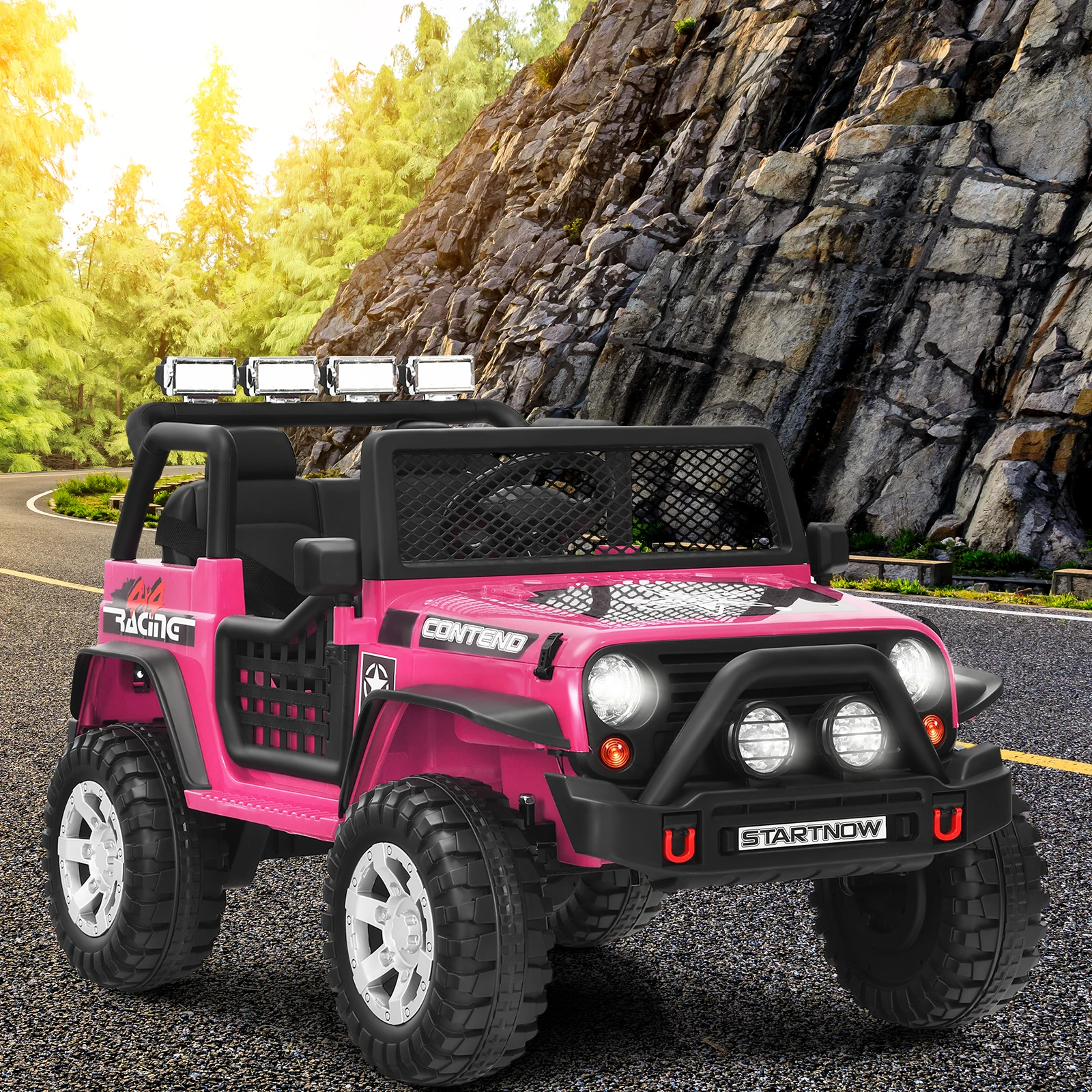 Camion télécommandé pour enfants, voiture électrique avec lumières et musique, rose, 12V