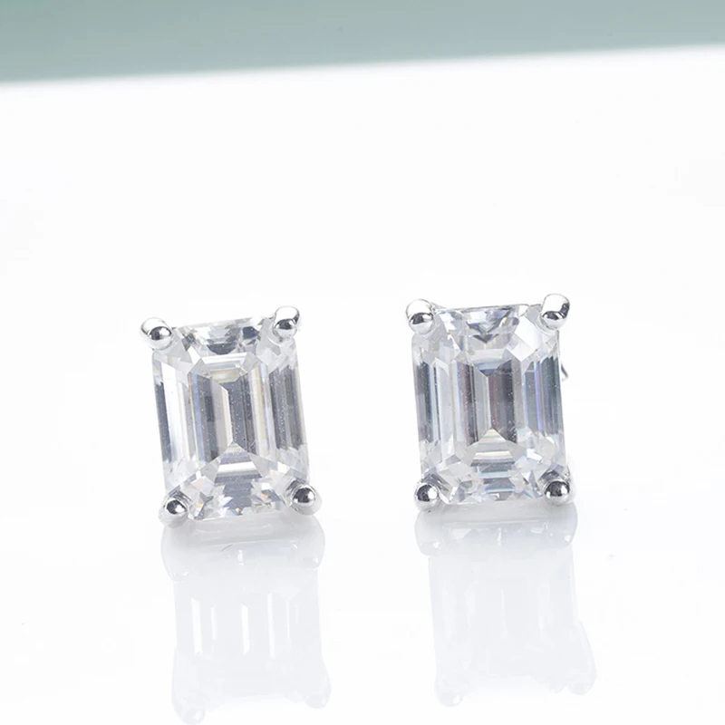 JoyceJelly 0.5-2CT Emerald Cut Rectangle Moissanite Earrings Unisex S925 Sterling Silver Jewelry Classic Ear Studs For Man Women