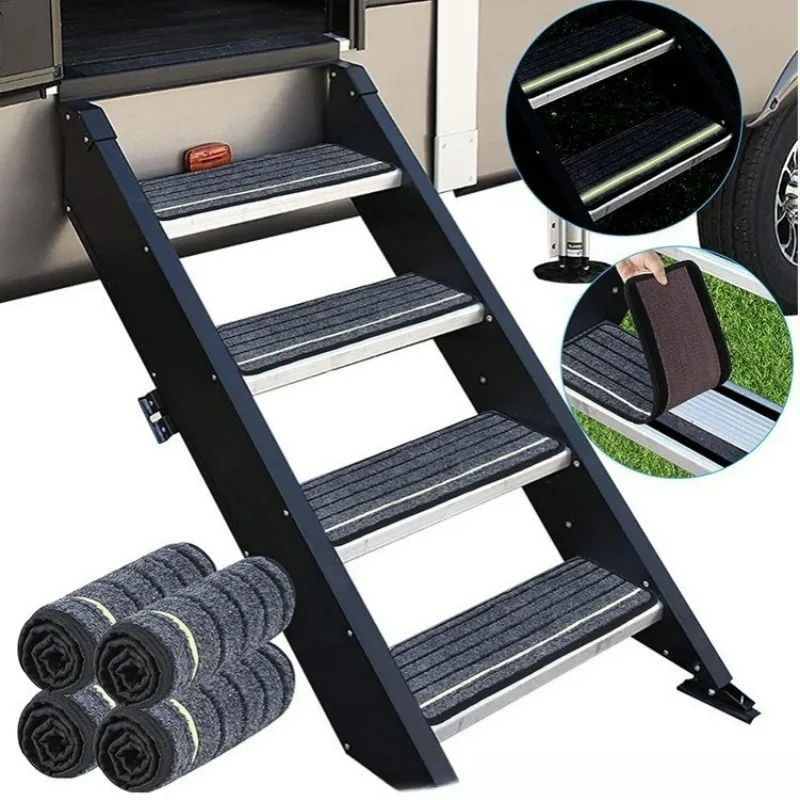 2/4/6 PCS RV Step Carpet Anti Slip Stair Mat Reflective Strip Outdoor Camper Trailer Motorhome Step Cover Non Slip Floor Rugs