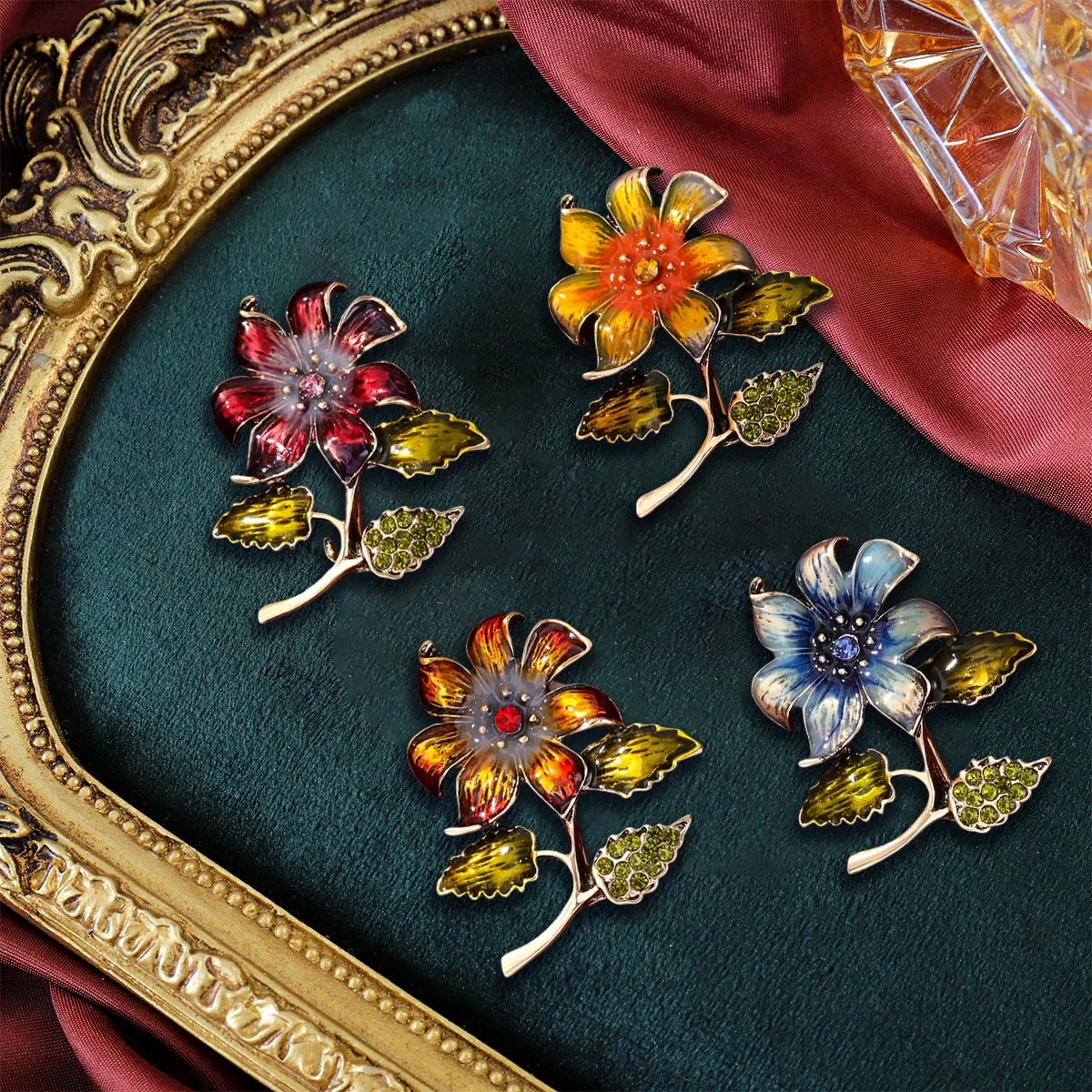 Cross border fashion alloy drip flower brooch, retro fashion elegant chest flower clothing pin accessories