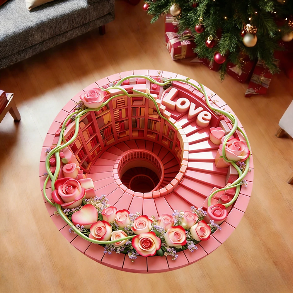 Pink Rose Love Pattern Non-slip Soft Floor Mat Easy To Clean Rug for Home Living Room Gym Workout Area Vacation House Carpet Pad