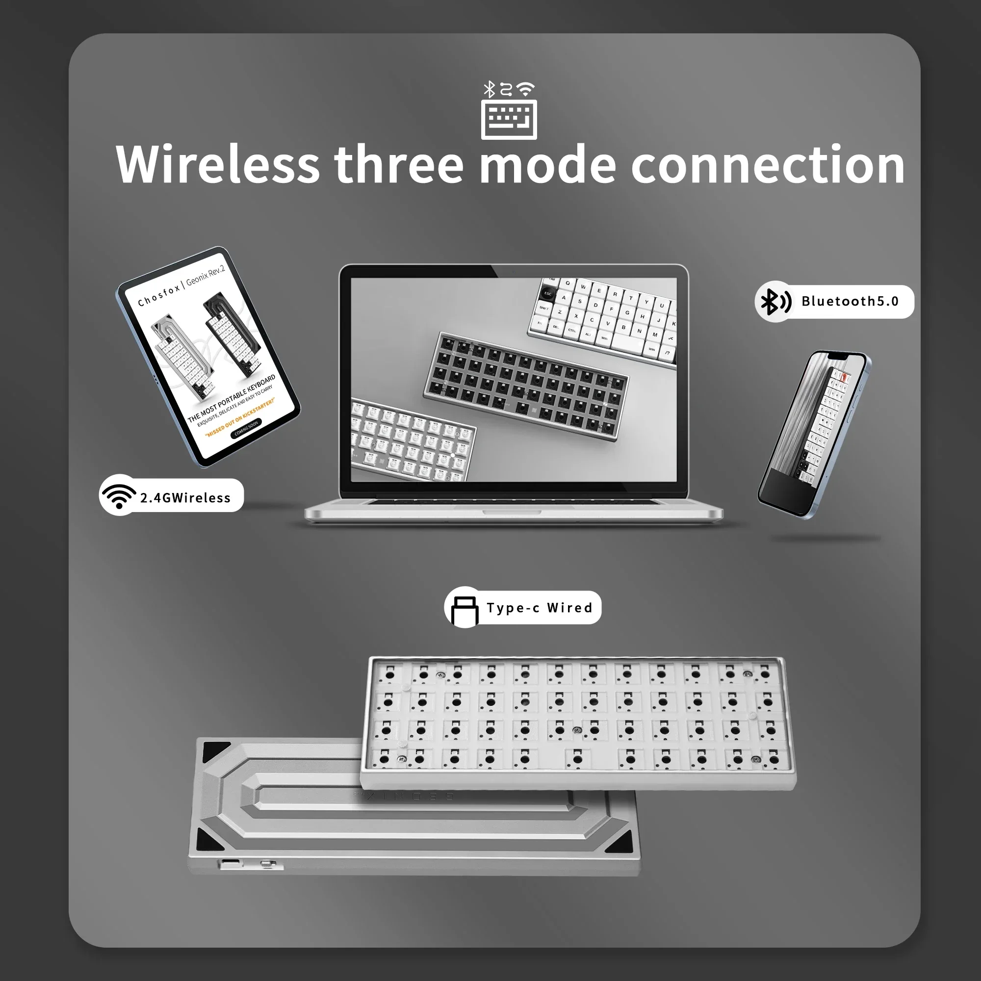 

Chosfox Geonix48 Rev.2 Низкопрофильная механическая клавиатура Tri Mode Kailh Switch Портативная клавиатура с горячей заменой Поддержка QMK/VIA в подарок