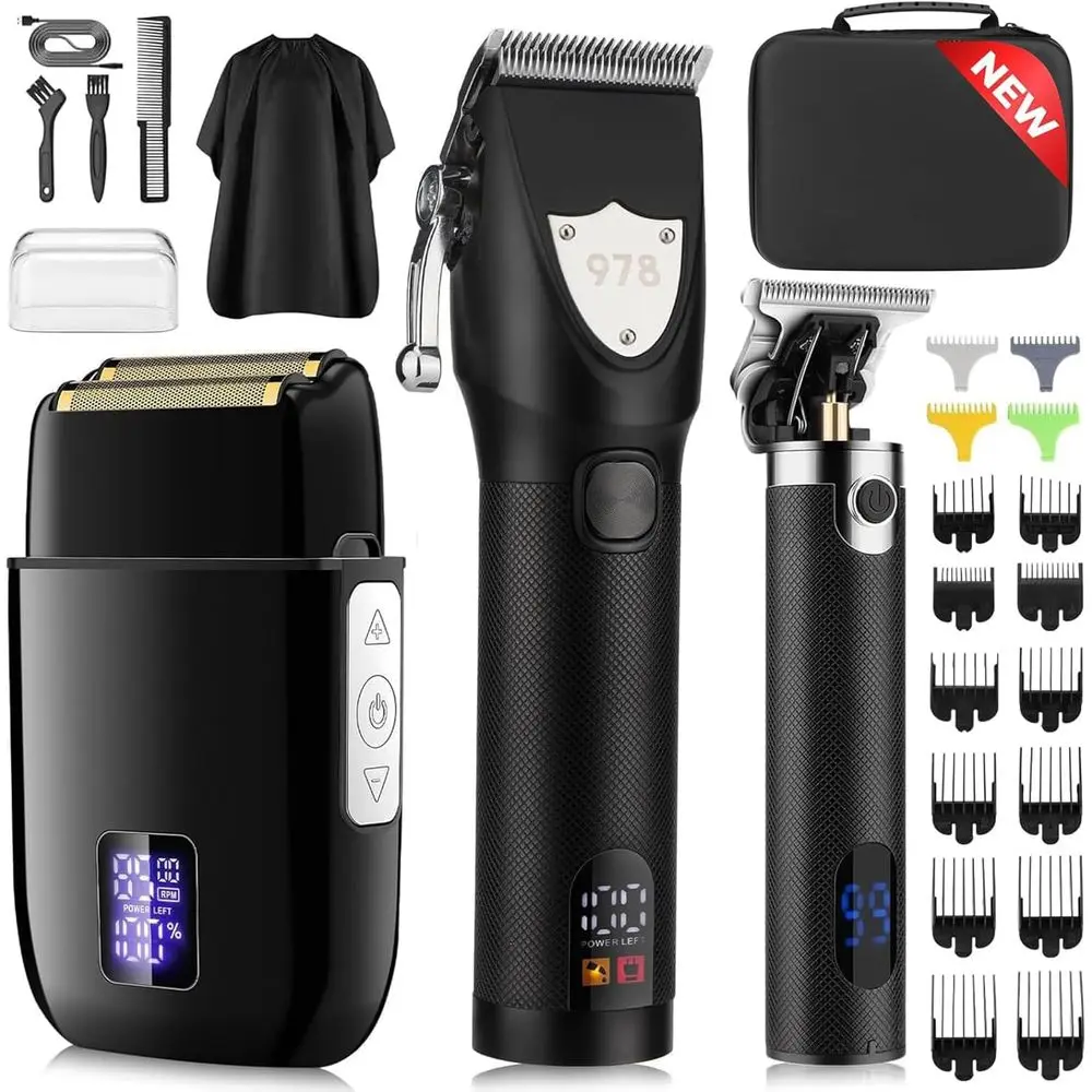 Kit Profesional de Cuidado del Cabello para Hombre con Cortapelos, Recortadoras y Afeitadora Eléctrica, Estuche de Viaje Portátil Incluido
