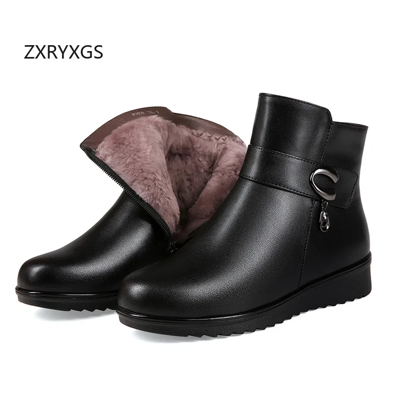 

ZXRYXGS New Fashion Winter Snow Boots Cotton Shoe 2025 Genuine Leather with Plush / Wool Boots Flat Wedges Cotton Boots Big Size