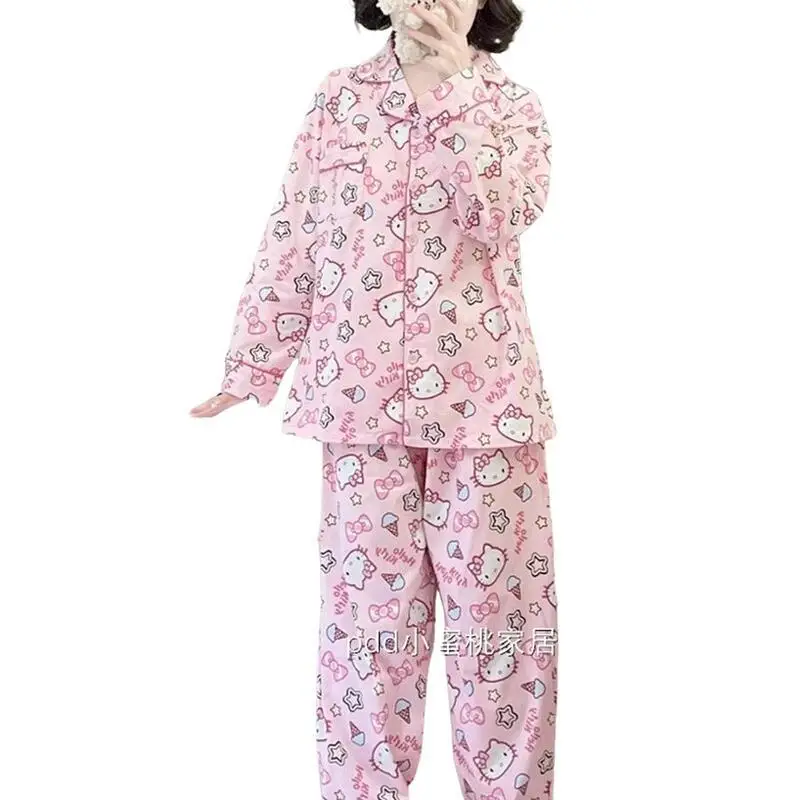 Sanrio Student Long Sleeve 2Pcs Hello Kitty Cartoon Trousers Cute Pajamas Spring and Autumn Internet Celebrity Home Clothing Set - Image 4