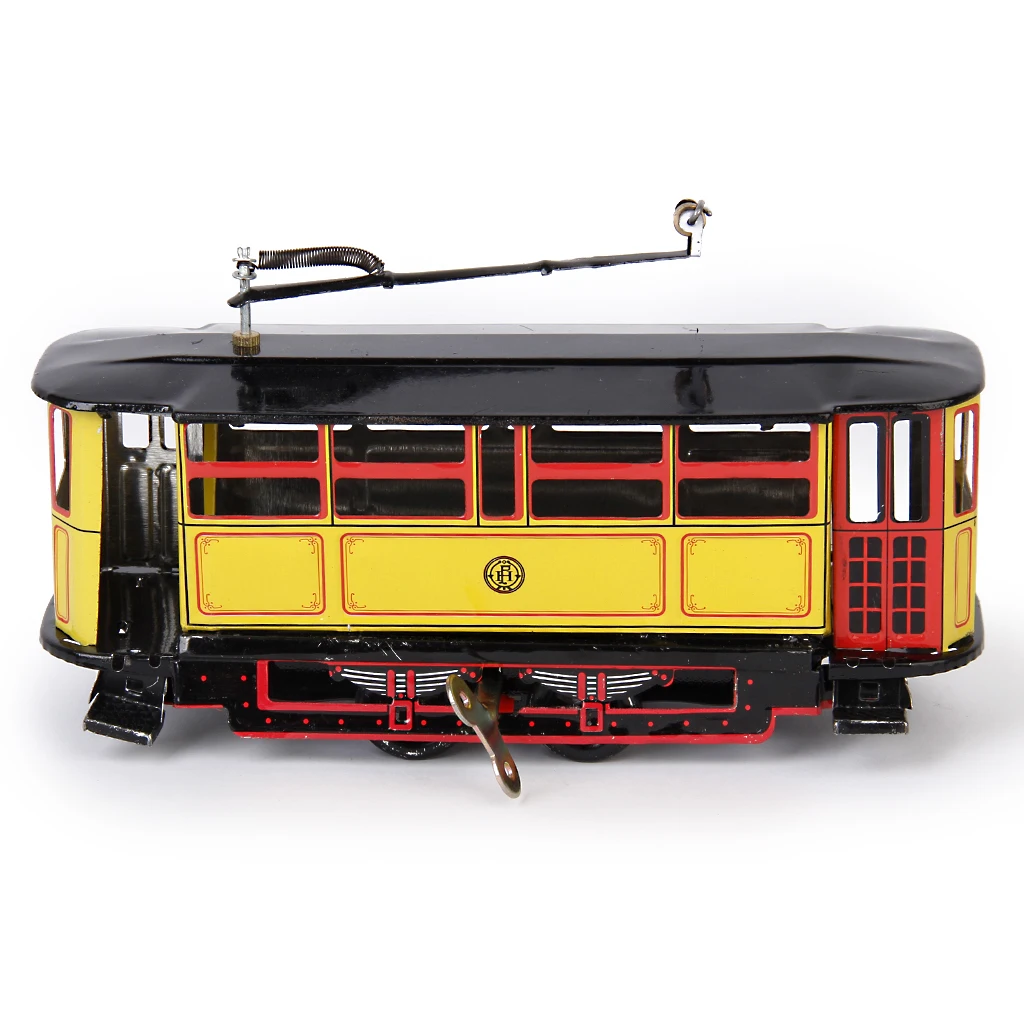 Tin Vintage Trolley Toy Retro Wind Up Streetcar Model Classic Collectible for Adult Desk and Shelf Display