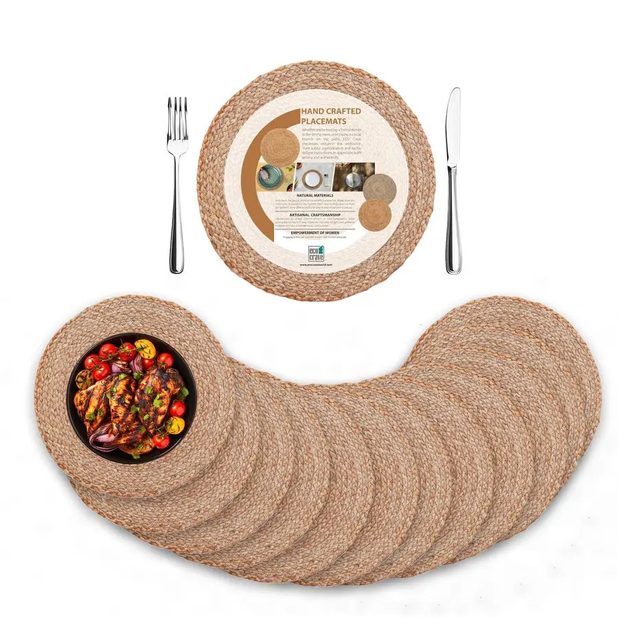 

Jute Round Woven Placemats Set of 12, Natural 13 Inch Boho Farmhouse Rustic Hand Woven Place mat for Dining Table Decor, Wicker