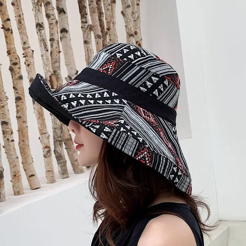 Double sided Fashion Pattern Bucket Hat Women Summer Cotton Breathable Bob Caps Outdoor Casual Dome Panama Sun hats