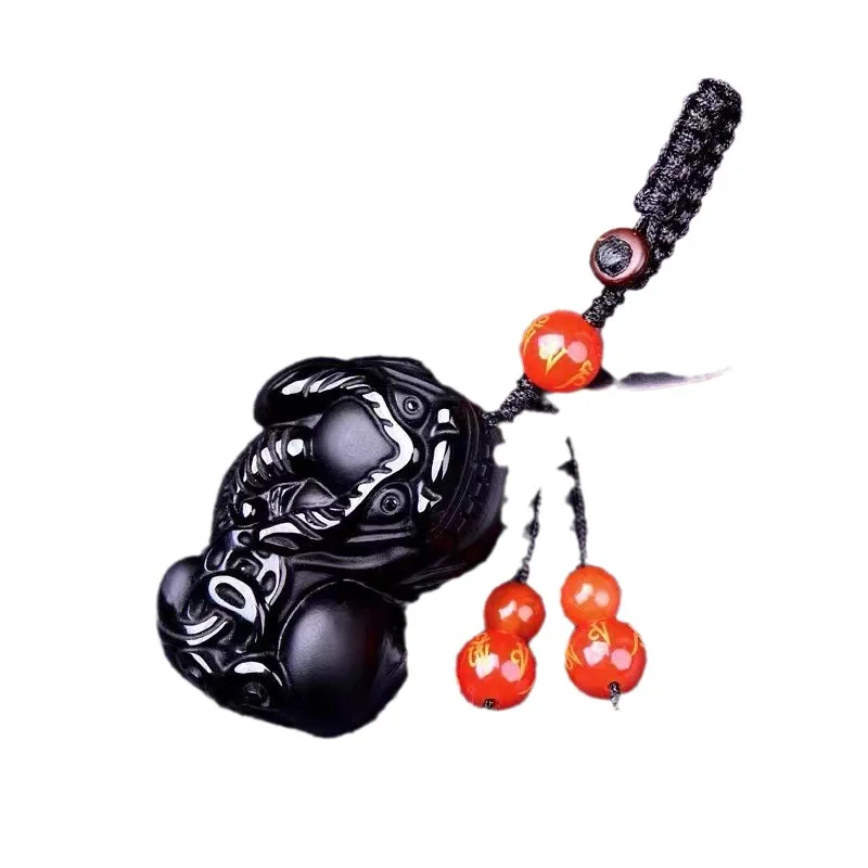 Obsidian Pixiu Keychain Pendant Car Key Ring Charm Creative High End Jewelry for Men Gifts