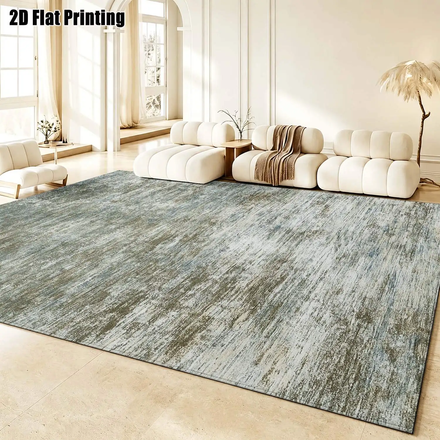 1Pc 2D Printed Carpet: Blue-Grey Abstract Art, Nordic/Modern Minimalist/Vintage/Geometric Striped Styles, Home Decor, Multi-Size, Machine Washable, Perfect for Entryway, Living Room, Bedroom, Dining Room, Study