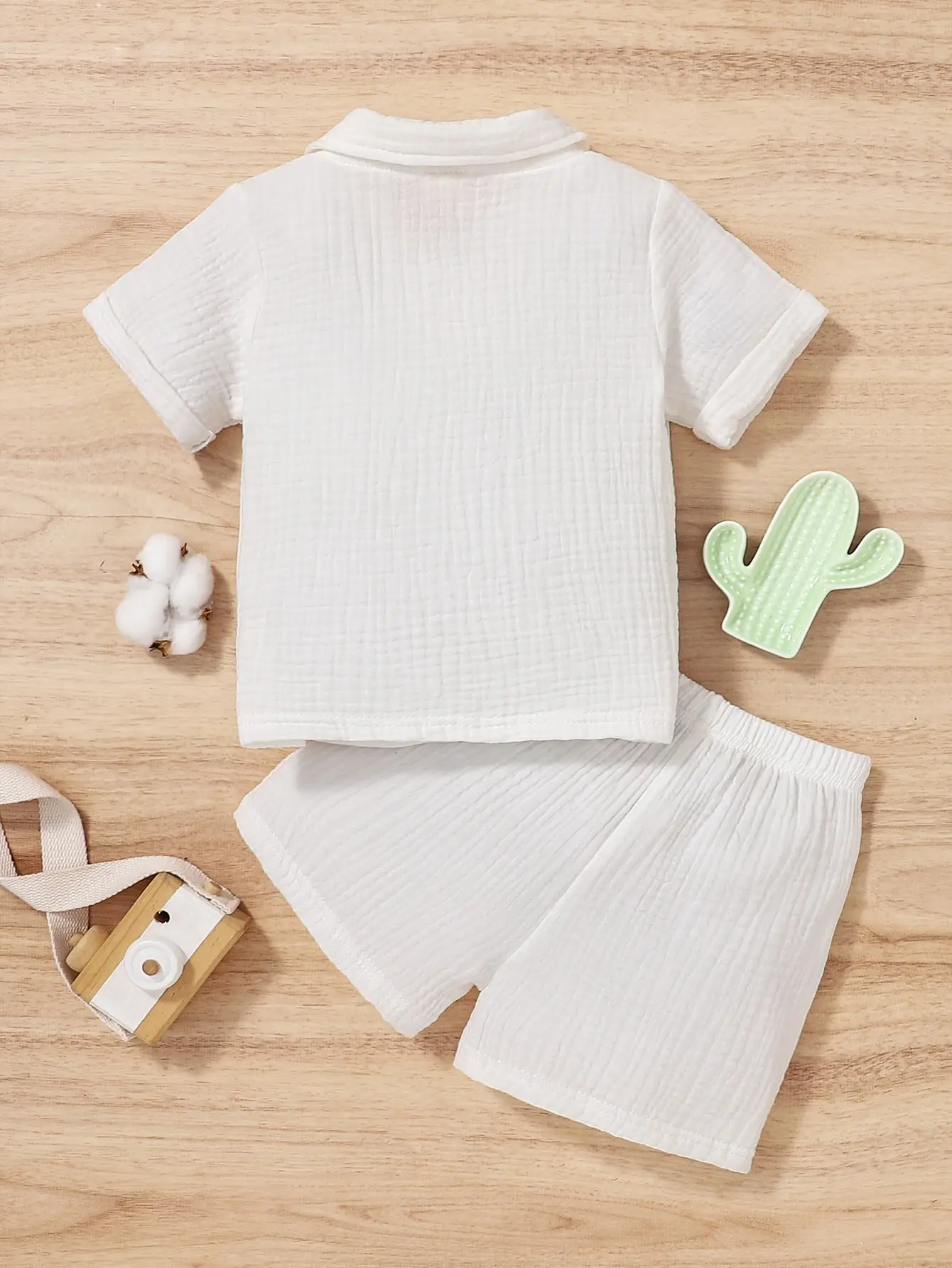 2-Piece Baby Boy Summer Cute Sports Comfortable Breathable Solid Color Casual Shirt Fashion Cotton Shorts Baby Girl Set