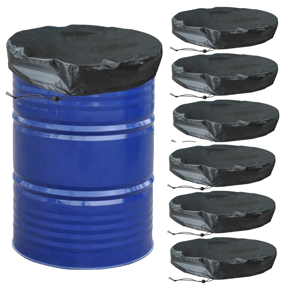 New 55 Gallon Drum Cover Black Waterproof Rain Barrel Cover with Stretchable Drawstring Adjustable Trash Can Cover Water Barrel