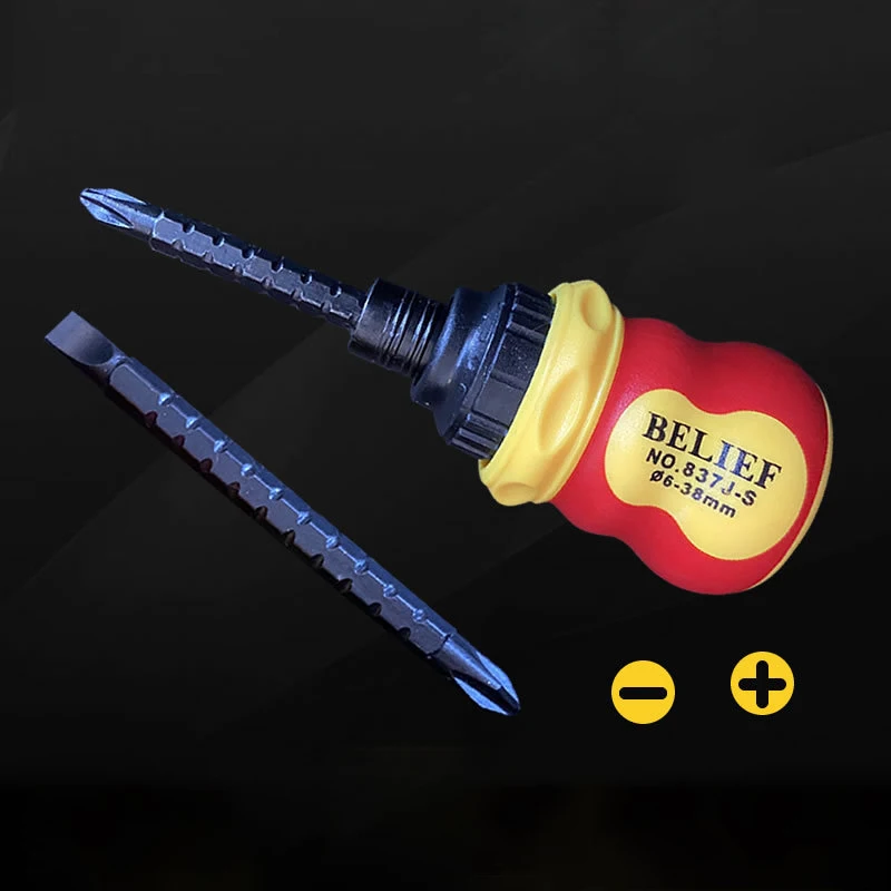 

Retractable Screwdriver Cross Slotted Short Handle Screwdriver Repair for Household Air Conditioner Multifunctional Hand Tool