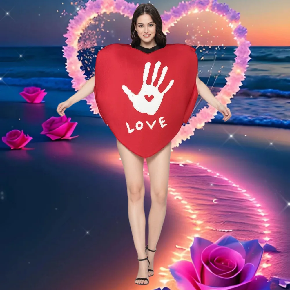 

Couples Valentine's Day Heart Costume Set Matching Red Love Tunic Outfit for Him and Her Party Cosplay