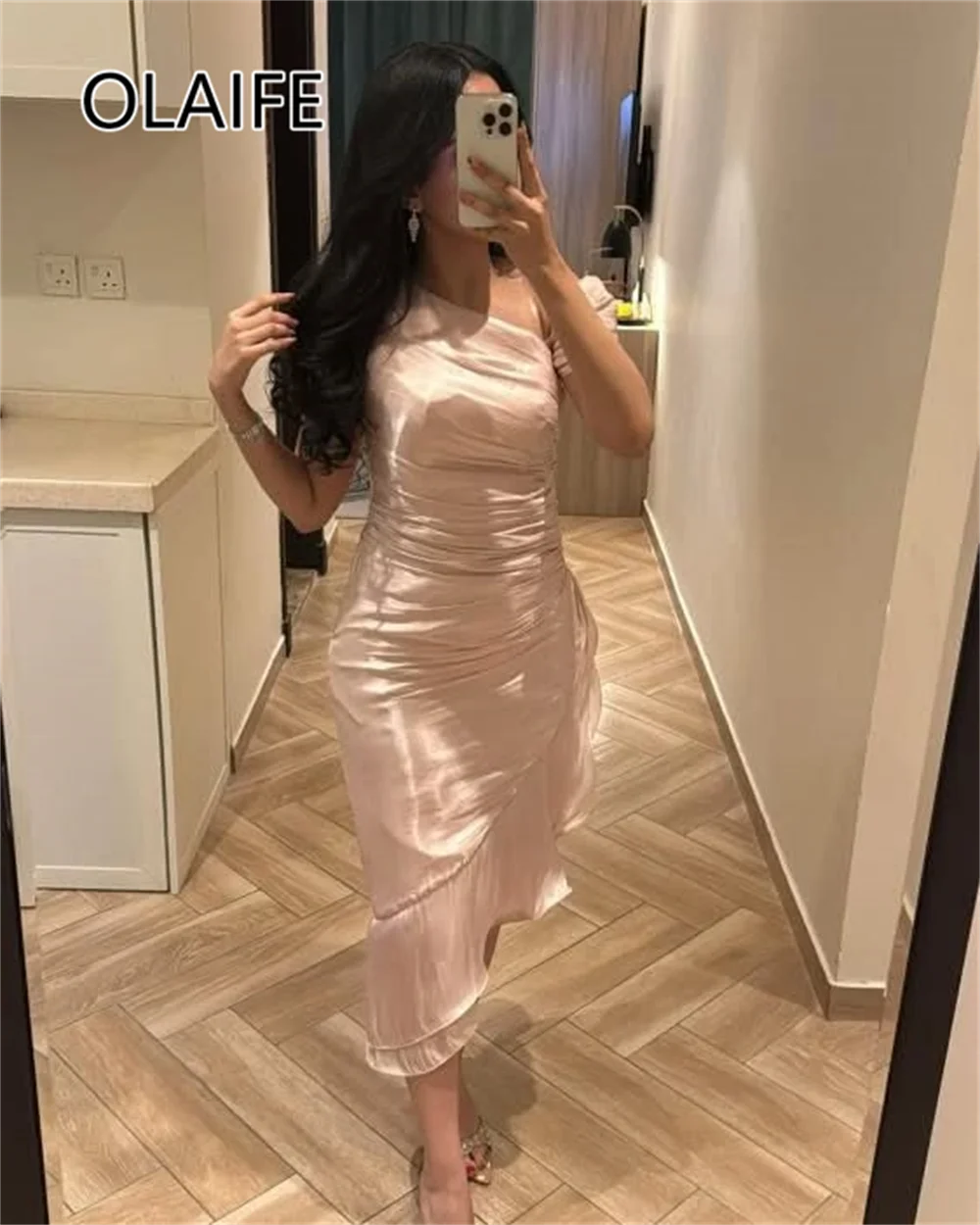 Abito arabo da sera saudita personalizzato senza spalline pieghettato tubino di corte alla caviglia volant senza schienale abito da sera da ballo da donna