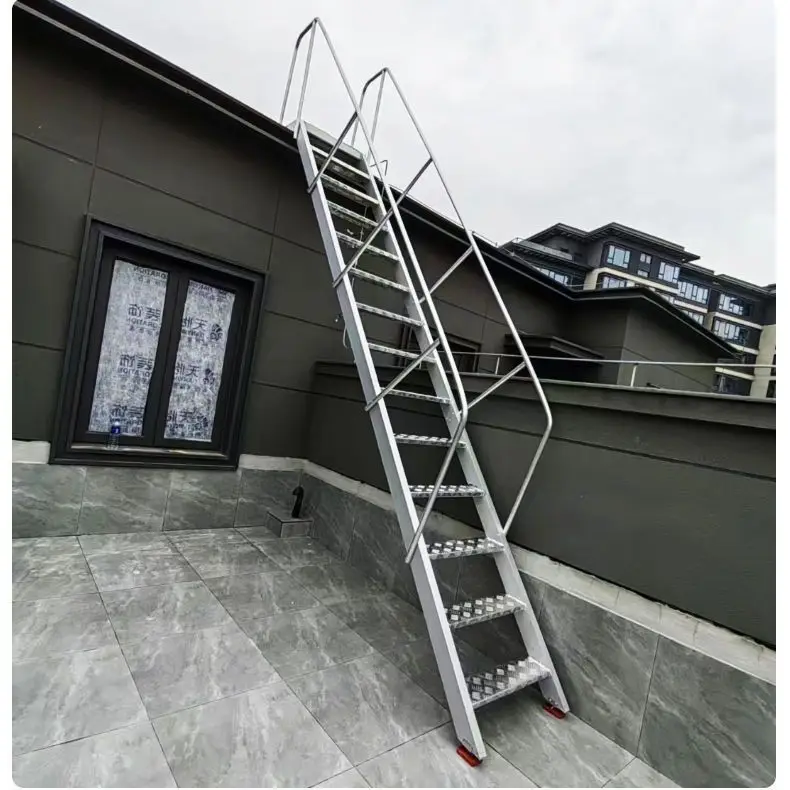 Aluminum Alloy Loft Ladder With Handrails Welded Thickened Safety Ladder Engineering Special Ladder Loft Folding Roof