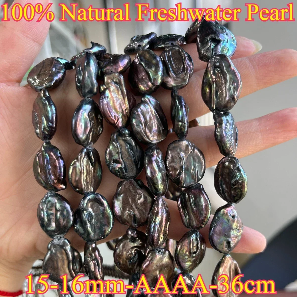 15-16mm AAAA Clean Factory Wholesale Natural Freshwater Pearl Black Baroque Bead Jewelry Make DIY Necklace Bracelet Women Gift